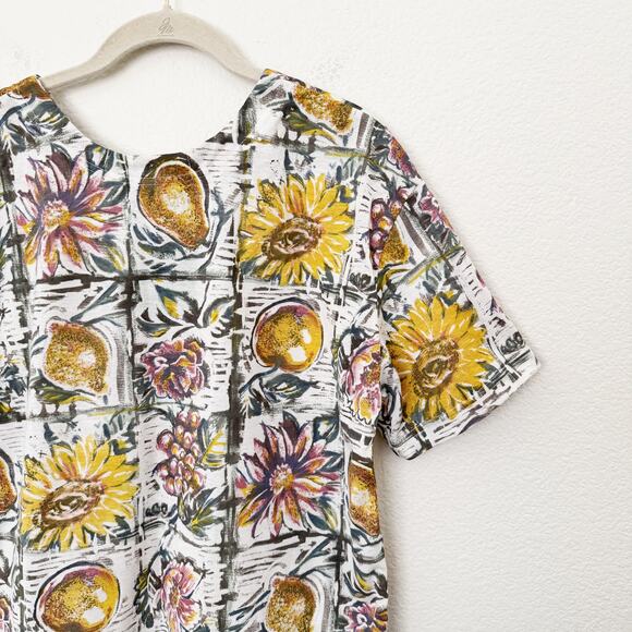 [Vintage] Shenanigans Sz Large L Floral Fruit Print Round Neck Short Sleeve Top - Picture 6 of 9